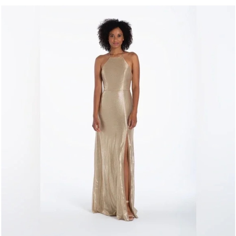 Hayley Paige Gold Liquid Metallic Dress